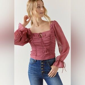 Ruched sheer sleeve blouse-small EUC